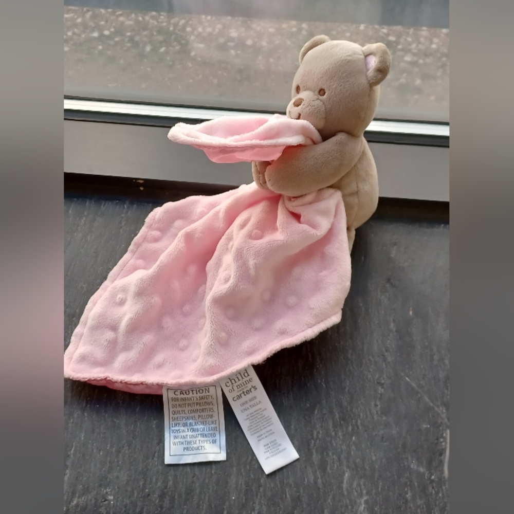 ✓Carters Teddy Bear Holding Pink Blanket Lovey Baby Security Satin Soft Plush - Picture 2 of 7